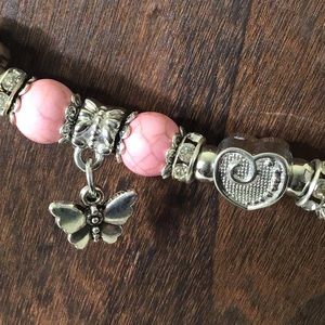 Pink Stone Stretch Charm Bracelet